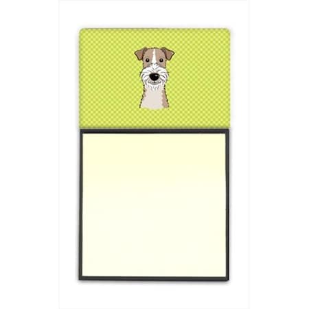 Carolines Treasures Carolines Treasures BB1309SN Checkerboard Lime Green Wire Haired Fox Terrier Refiillable Sticky Note Holder Or Postit Note Dispenser; 3 x 3 In. BB1309SN